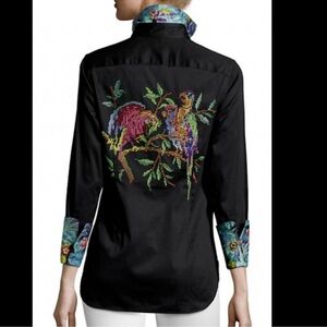 Robert Graham Black Shirt with Colorful Embroidery